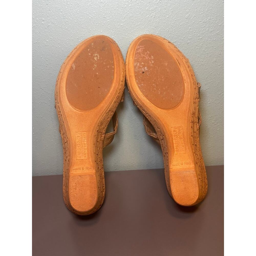 Tuscany by Easy Street Tan Shimmer Cork Wedge Soft Fabric Strappy Sandal 7.5M - Picture 7 of 7